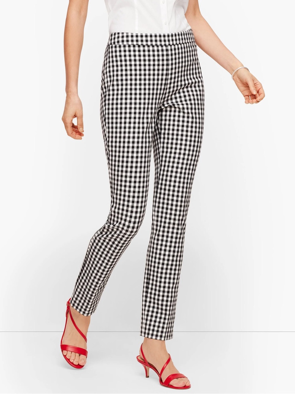 Gingham Slim Ankle Pants in Black & White
